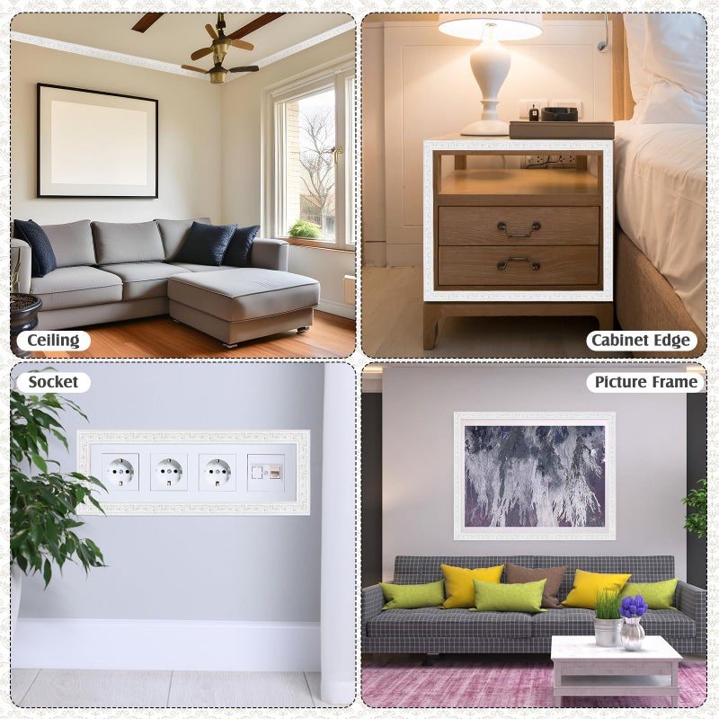 Sacubee Peel and Stick PVC Crown Molding Trim Flexible Molding Trim 13.1 ft x 1.8" Self Adhesive Wallpaper Wall Border Mirror Frame Baseboard Cabinet for Home Decor Edge Background (White) - Image 4