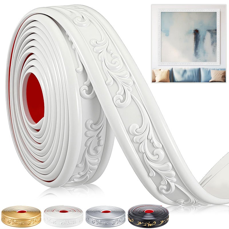 Sacubee Peel and Stick PVC Crown Molding Trim Flexible Molding Trim 13.1 ft x 1.8" Self Adhesive Wallpaper Wall Border Mirror Frame Baseboard Cabinet for Home Decor Edge Background (White) - Image 1