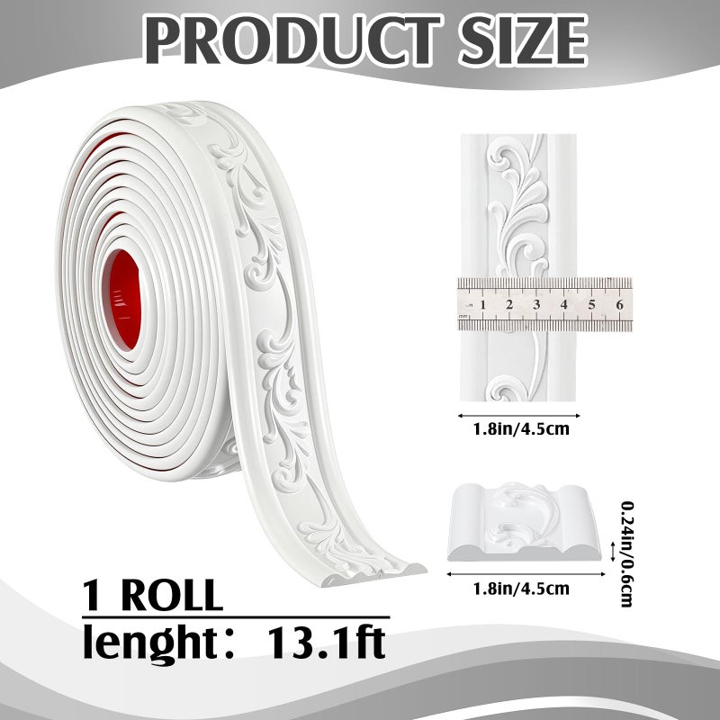 Sacubee Peel and Stick PVC Crown Molding Trim Flexible Molding Trim 13.1 ft x 1.8" Self Adhesive Wallpaper Wall Border Mirror Frame Baseboard Cabinet for Home Decor Edge Background (White) - Image 2