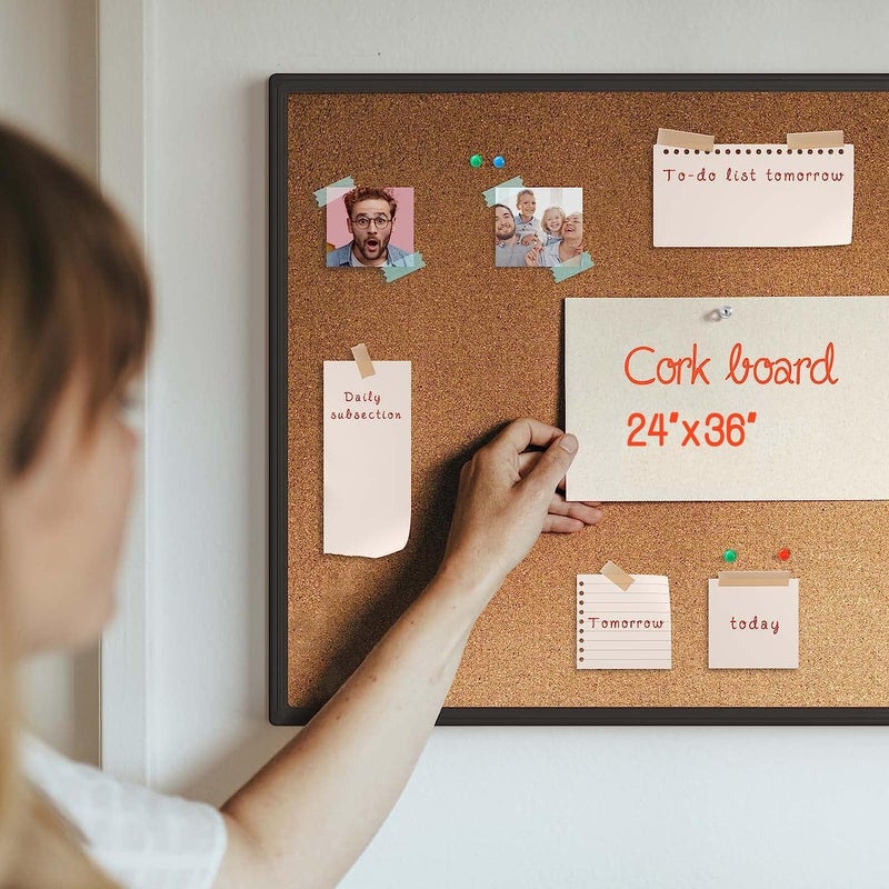 Board2by 2-Pack Cork Board Bulletin Board 24 x 36, Black Aluminium Framed 2 x 3 Corkboard, Office Board for Wall Cork, Large Wall Mounted Notice Pin Board with 32 Push Pins for School, Home & Office - Image 2