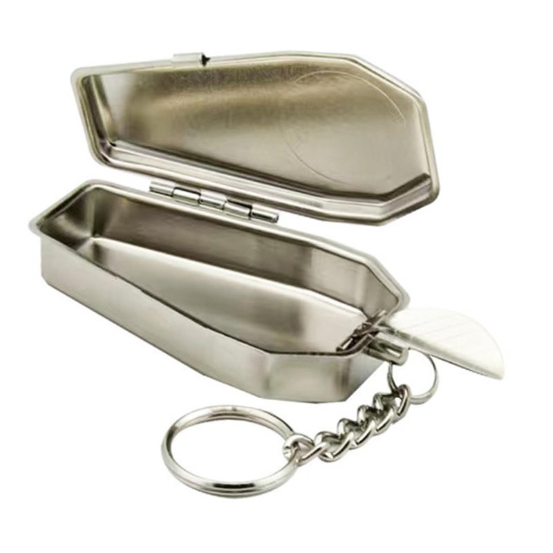 Coffin Shaped Portable Metal Ashtray Keychain For Travel Smokers Lightweight - Image 2