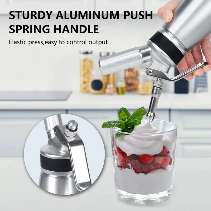 VIGIND Whipped Cream Dispenser,500ml Whipped Cream Charger with Sturdy Aluminum Body And Head,Cream Maker with 6 Decorating Nozzles,Use Standard 8 Gram N2O Chargers (Not Included) - Image 4
