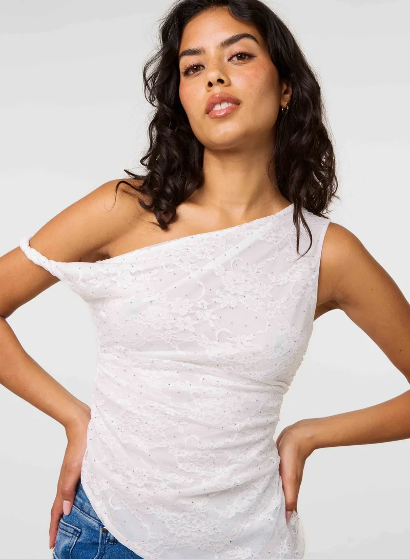 Pink Vanilla  Diamante Lace Off Shoulder Top for Women | Best Price UAE
