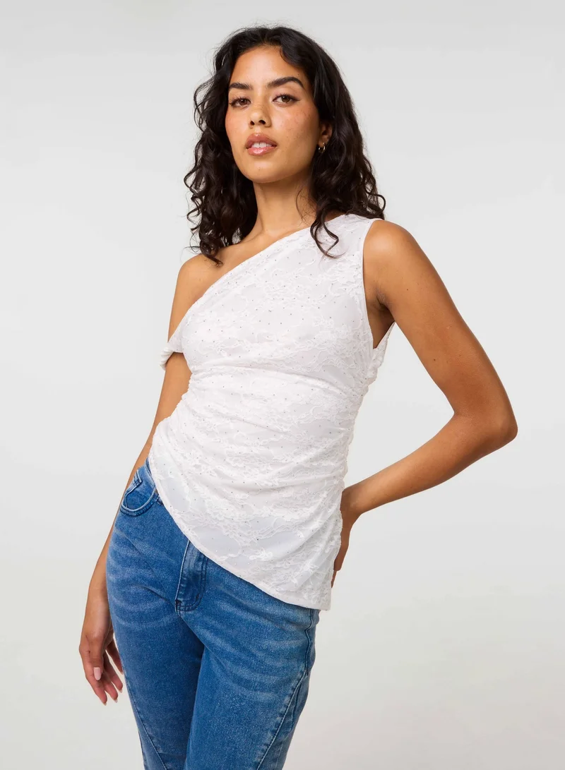 بينك فانيلا Diamante Lace Off Shoulder Top