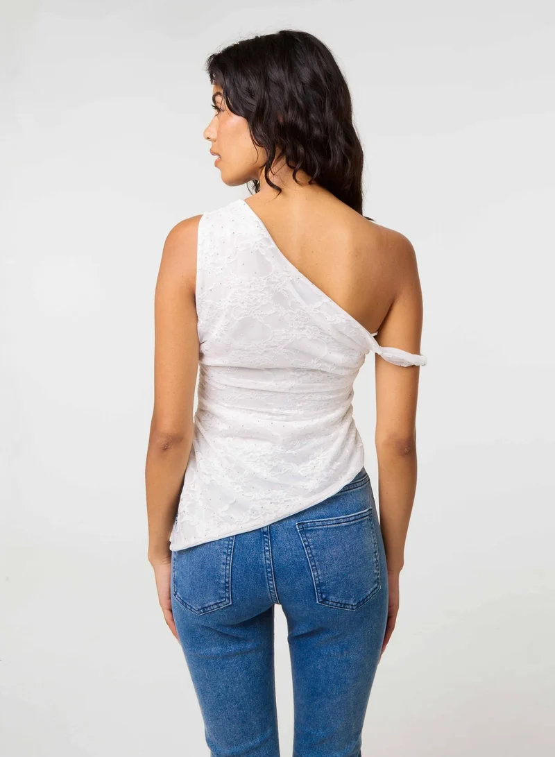 بينك فانيلا Diamante Lace Off Shoulder Top