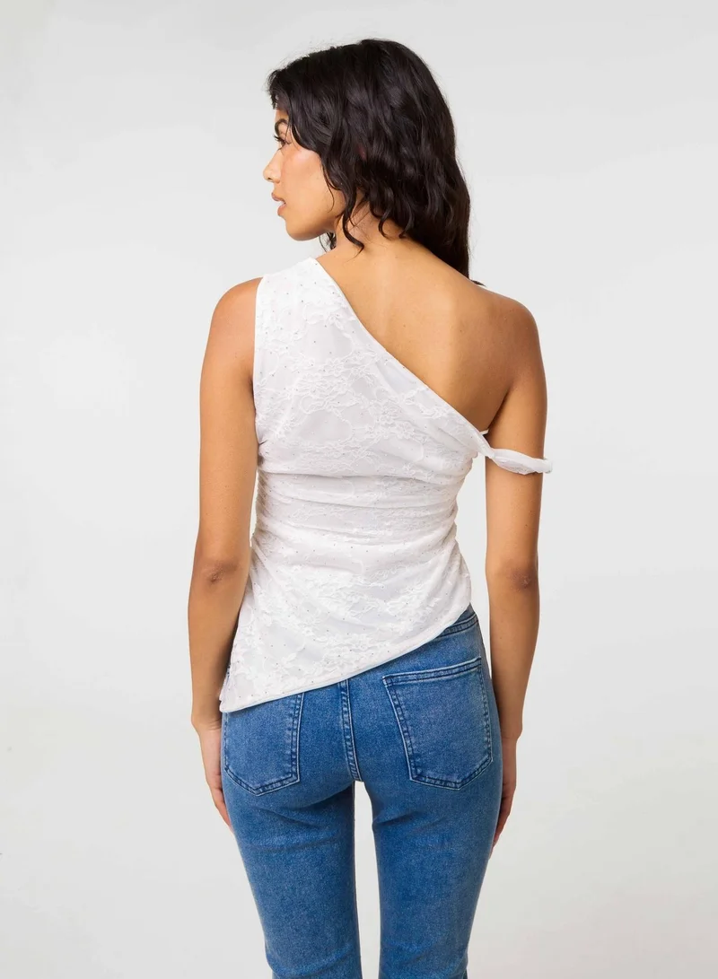 بينك فانيلا Diamante Lace Off Shoulder Top