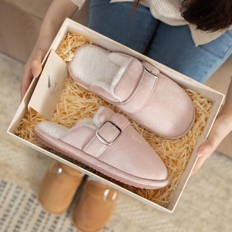 GOEWY House Slippers for Women Fuzzy Shoes with Memory Foam Slip On Slippers Comfy Trendy Gifts for Womens Mom Indoor and Outdoor Anti-Skid Size 7 8 Pink - Image 3