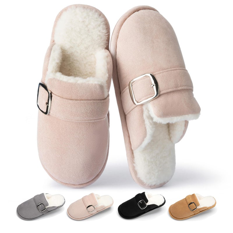 GOEWY House Slippers for Women Fuzzy Shoes with Memory Foam Slip On Slippers Comfy Trendy Gifts for Womens Mom Indoor and Outdoor Anti-Skid Size 7 8 Pink - Image 1