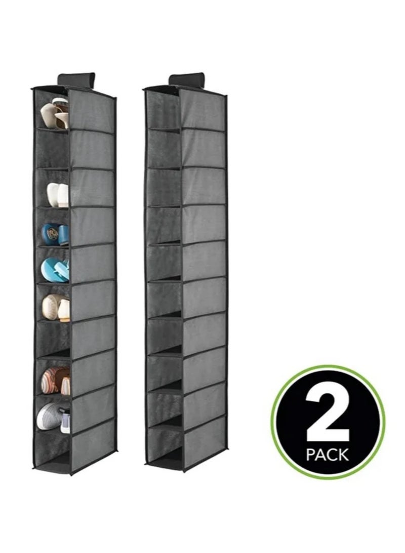 Soft Fabric Closet Organizer  Holds Shoes Handbags Clutches Accessories 10 Shelf Over Rod Hanging Storage Unit Textured Print 2 Pack  - Image 1