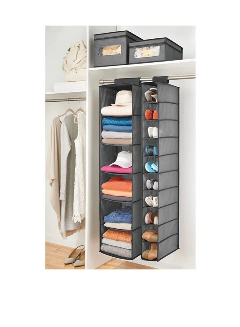 Soft Fabric Closet Organizer  Holds Shoes Handbags Clutches Accessories 10 Shelf Over Rod Hanging Storage Unit Textured Print 2 Pack  - Image 2