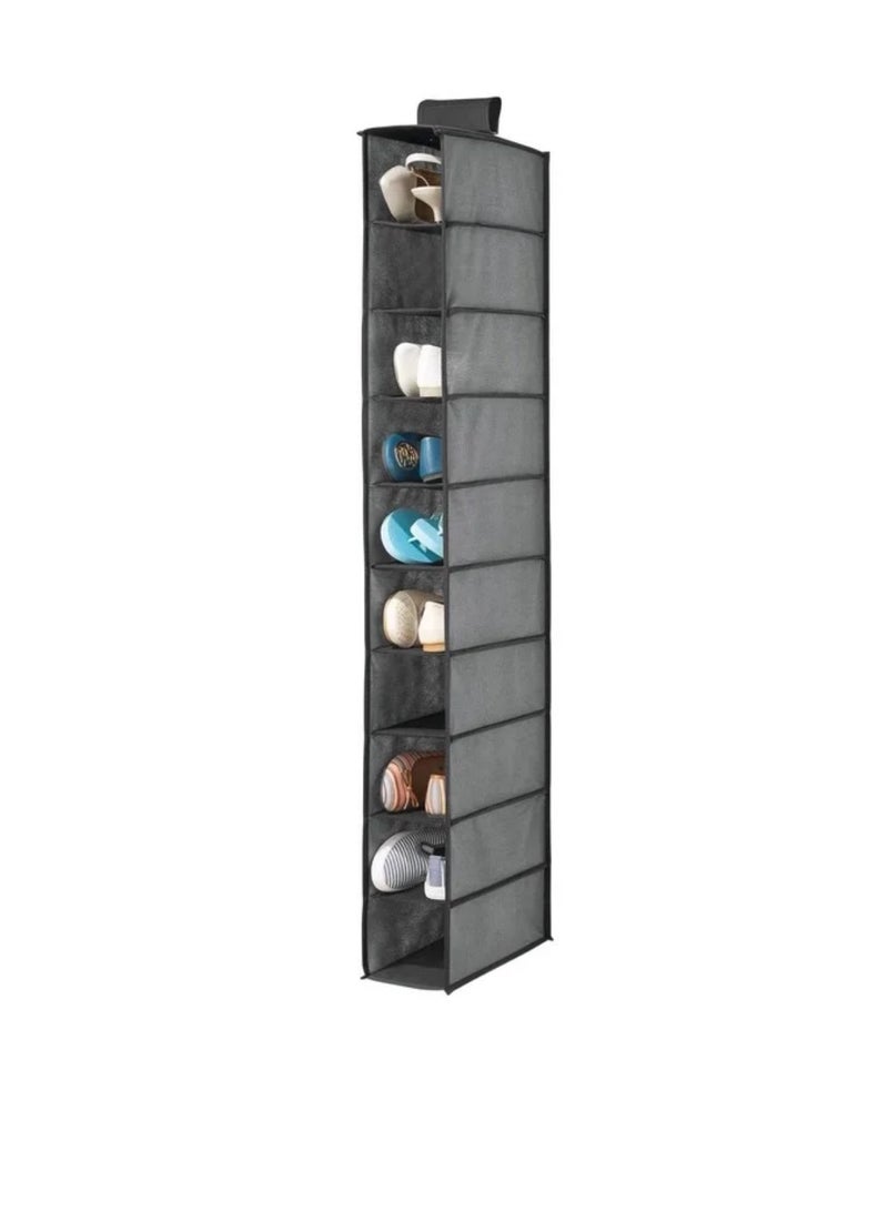 Soft Fabric Closet Organizer  Holds Shoes Handbags Clutches Accessories 10 Shelf Over Rod Hanging Storage Unit Textured Print 2 Pack  - Image 5