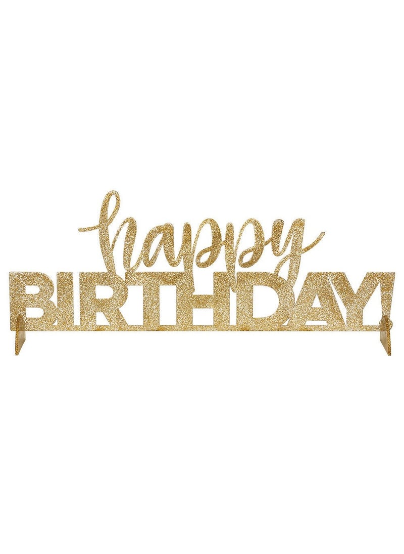 Unique Happy Birthday Table Decoration Gold Plastic 37.5x14cm - Image 1