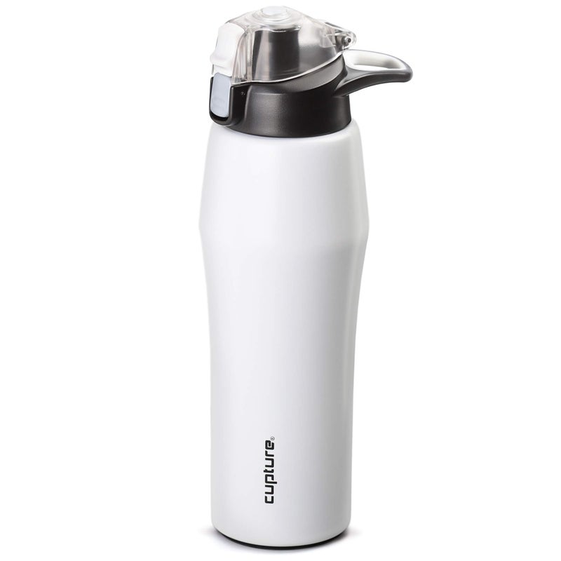 Cupture Action Water Bottle Flip Top with Handle  22oz Stainless Steel VacuumInsulated White