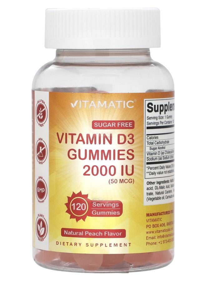 Vitamatic فيتامين د3 جومي بنكهة الخوخ الطبيعية 2000 وحدة دولية (50 ميكروغرام) 120 جومي