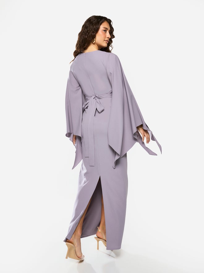 House of Moda Slit Cape Sleeve Tie-Belt Maxi Dress - Image 5