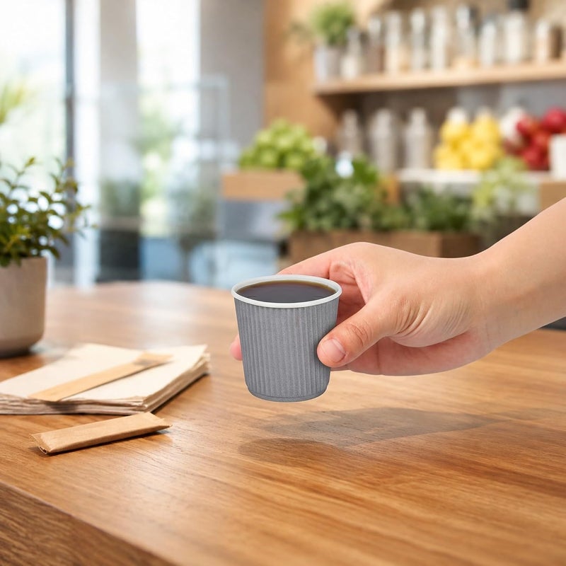 Restaurantware 4 Ounce Paper Coffee Cups 25 Ripple Disposable Paper Cups - Leakproof Recyclable Gray Paper Hot Cups Insulated Matching Lids Sold Separately - Image 5