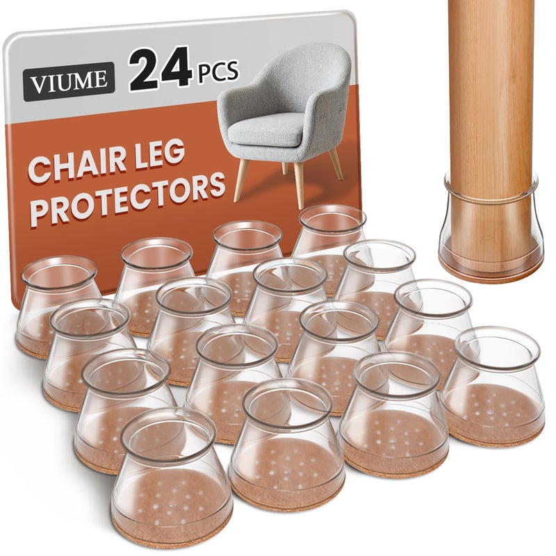 VIUME 24 Pcs Chair Leg Floor Protectors for Hardwood Floors Silicone Covers Felt Pads Furniture Leg Caps Anti-Scratch Reduce Noise Fit (1-5/16" to 2") - Image 1