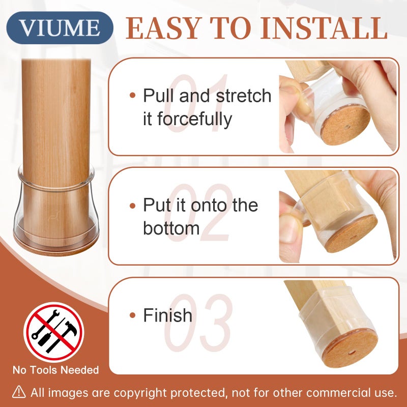 VIUME 24 Pcs Chair Leg Floor Protectors for Hardwood Floors Silicone Covers Felt Pads Furniture Leg Caps Anti-Scratch Reduce Noise Fit (1-5/16" to 2") - Image 5