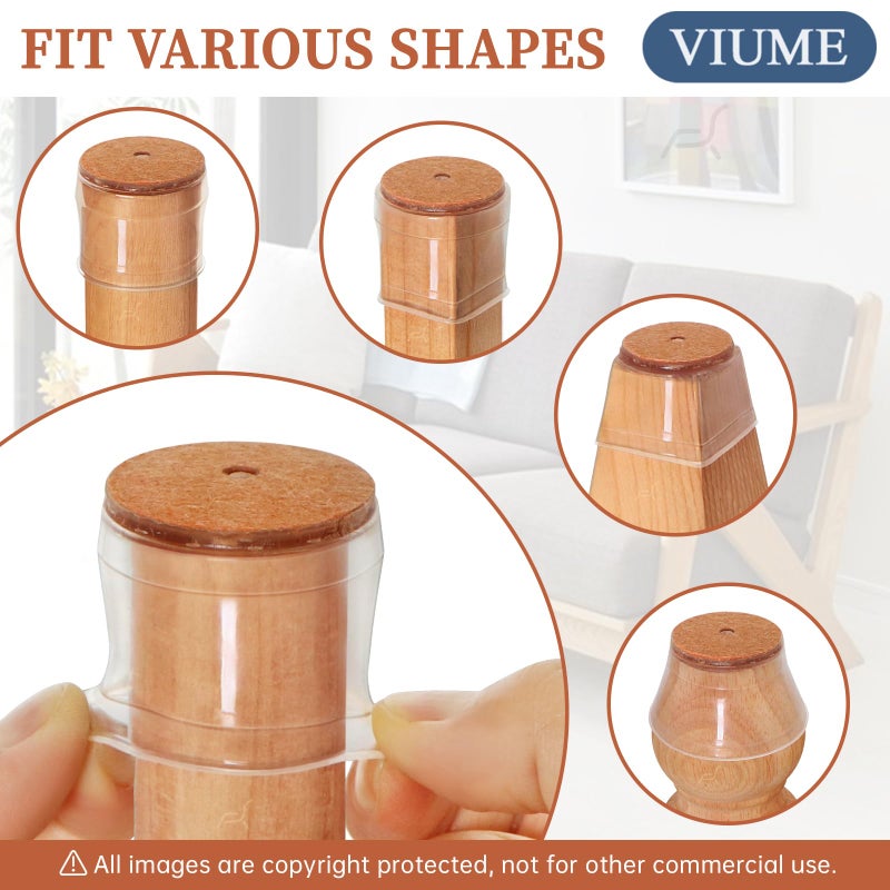 VIUME 24 Pcs Chair Leg Floor Protectors for Hardwood Floors Silicone Covers Felt Pads Furniture Leg Caps Anti-Scratch Reduce Noise Fit (1-5/16" to 2") - Image 4
