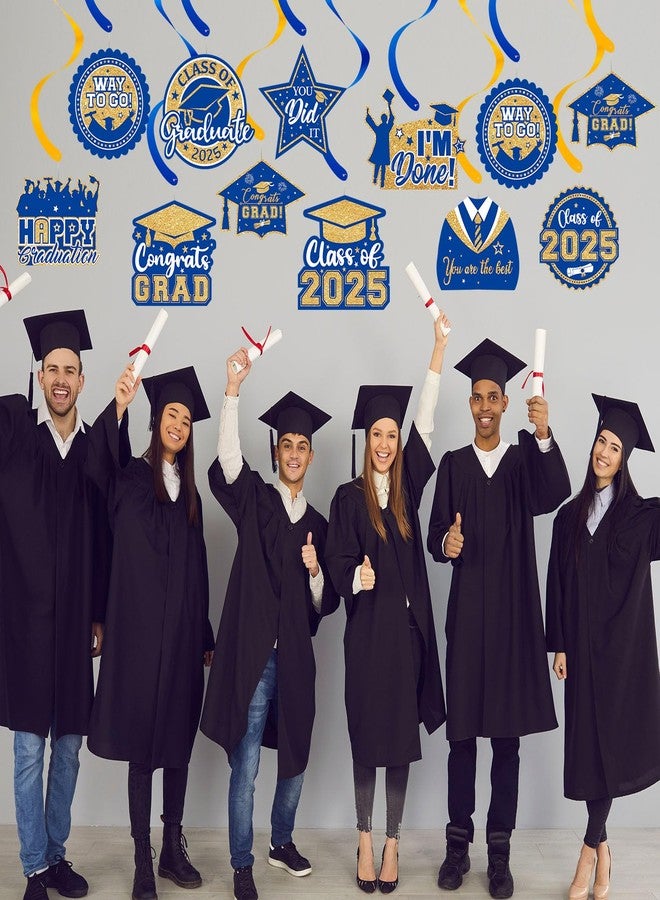 PERFQU 20 Pack Graduation Decorations 2025 - Congrats Grad Hanging Decoration, Blue Gold Glittery Graduations Hanging Swirls Ceiling Streamers Ornaments for Class of 2025 Graduation Party Decor Favors - Image 2