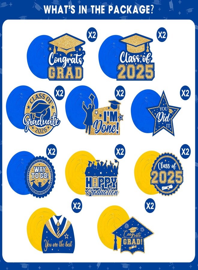 PERFQU 20 Pack Graduation Decorations 2025 - Congrats Grad Hanging Decoration, Blue Gold Glittery Graduations Hanging Swirls Ceiling Streamers Ornaments for Class of 2025 Graduation Party Decor Favors - Image 4