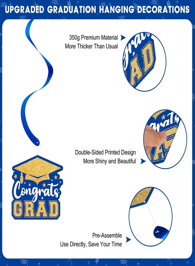 PERFQU 20 Pack Graduation Decorations 2025 - Congrats Grad Hanging Decoration, Blue Gold Glittery Graduations Hanging Swirls Ceiling Streamers Ornaments for Class of 2025 Graduation Party Decor Favors - Image 5
