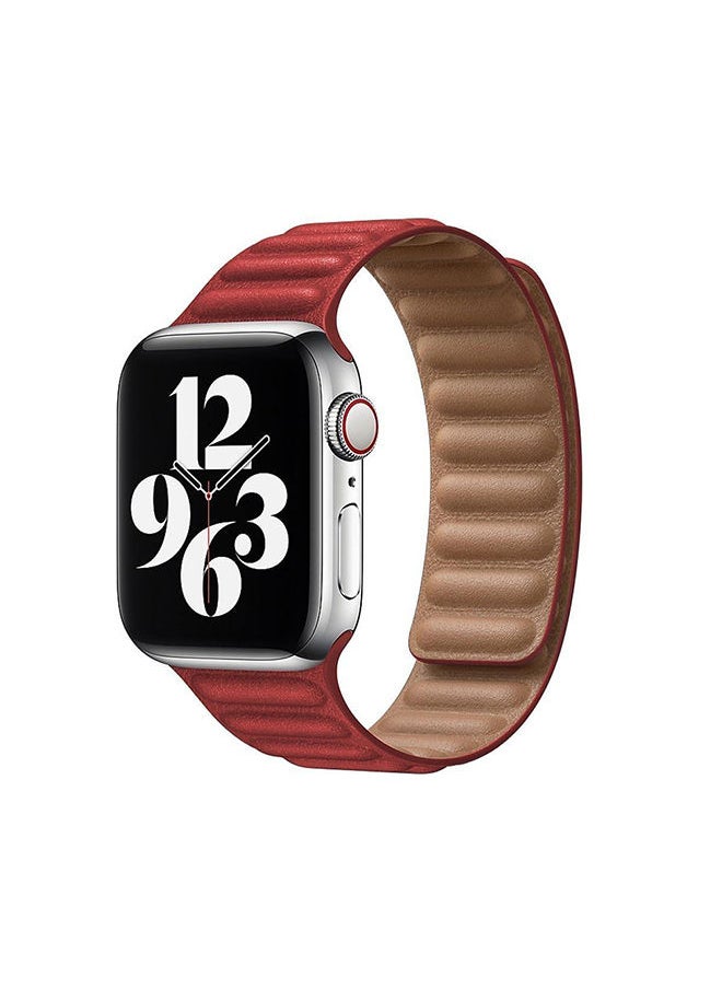 O Ozone Leather Magnetic Loop Strap ompatible With Apple Watch Series 10 | Ultra 2 | 8 Ultra | 9 | 8 | 7 | 6 , 49/46/45/44/42mm Fashionable Smartwatch Straps Women Men- Red  - Image 1