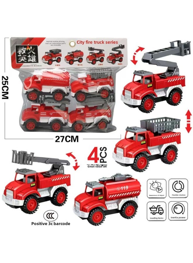 Children's Toy Car Card Bag Four Pack Inertia Fire Truck Engineering Vehicle Suit Stall Supply Small Gift-Color:54674 Hanging Bag  832-c13  - Image 4