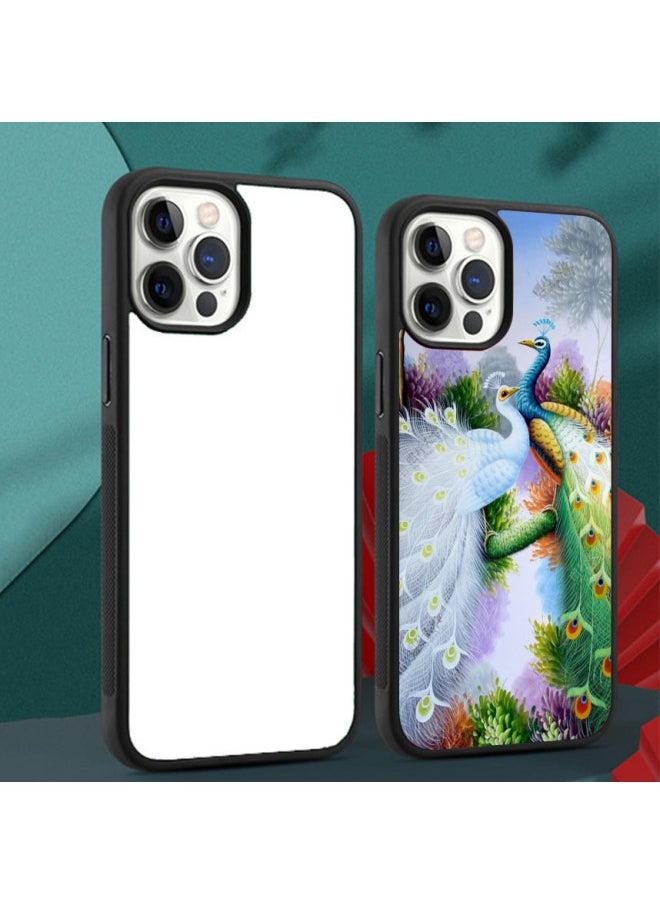 Generic - Heat Transfer IPhone Case Shaped Anti-slip Texture Two-in-one Diy Blank Material Case For IPhone Protective Cover-Color:Black + Pearlescent Aluminum Sheet-Applicable Model:IP 13Promax - Image 1
