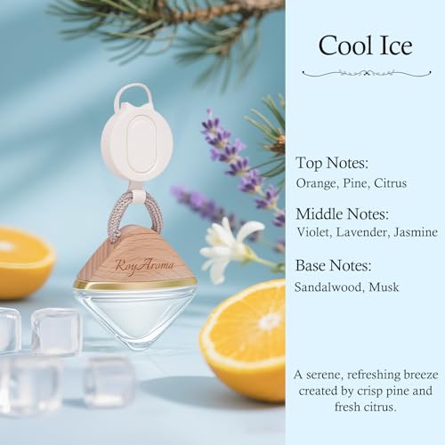 Royaroma Hanging Car Air Freshener Diffuser, Luxury Car Perfume for Men & Women, Long Lasting Cars Fresheners with Natural Essential Oils | Cool Ice | Adjustable Rope - Image 2