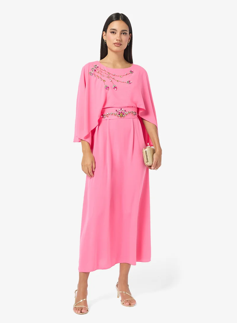 Khizana Embellished Cape Sleeve Dress