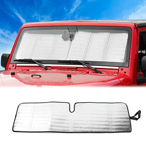 JWWY Windshield Sunshade Window Sun Shade Heat Shield Sun Visor UV Rays and Foldable Sun Shield Blocks for Jeep Wrangler Car Interior Accessories TJ JK JKU5196in1535in - Image 1