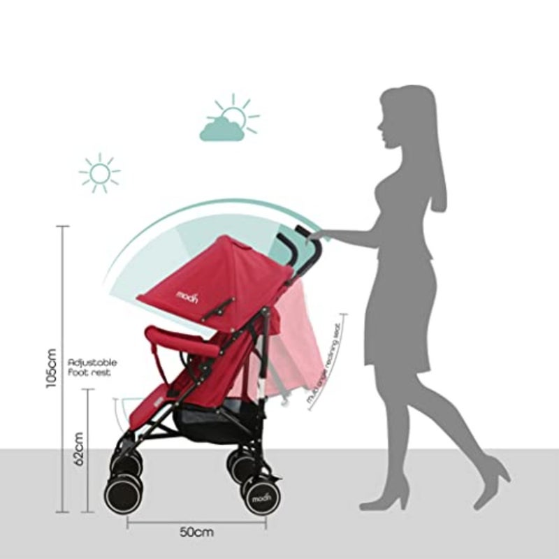 Travel stroller for baby/kids/toddler 0m+, lightweight aluminum frame, fire red, umbrella fold multi-position recline - Image 4