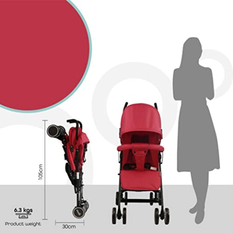 Travel stroller for baby/kids/toddler 0m+, lightweight aluminum frame, fire red, umbrella fold multi-position recline - Image 5