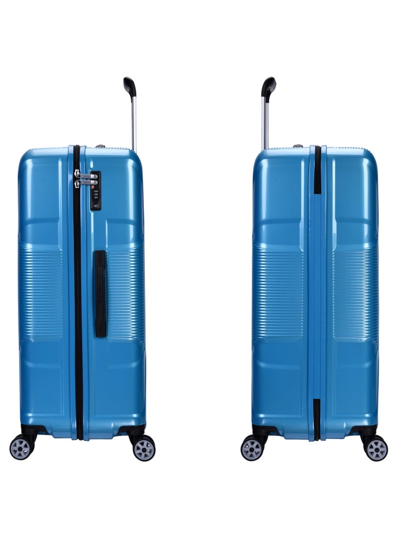 إيمينينت حقيبة سفر صلبة بعجلات مزدوجة هادئة من البولي كربونات خفيفة الوزن بثلاث قطع مع قفل  بلون أزرق ساطع - Image 4