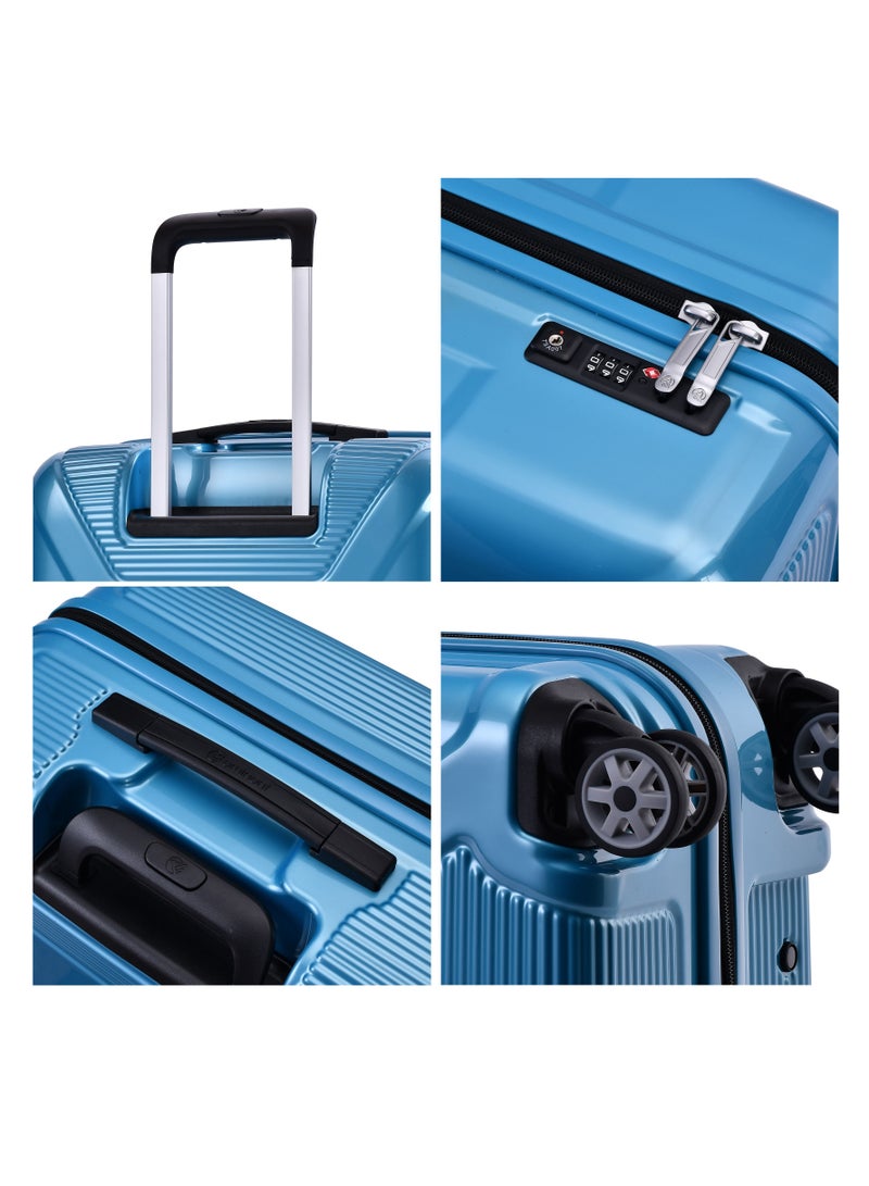 إيمينينت حقيبة سفر صلبة بعجلات مزدوجة هادئة من البولي كربونات خفيفة الوزن بثلاث قطع مع قفل  بلون أزرق ساطع - Image 5