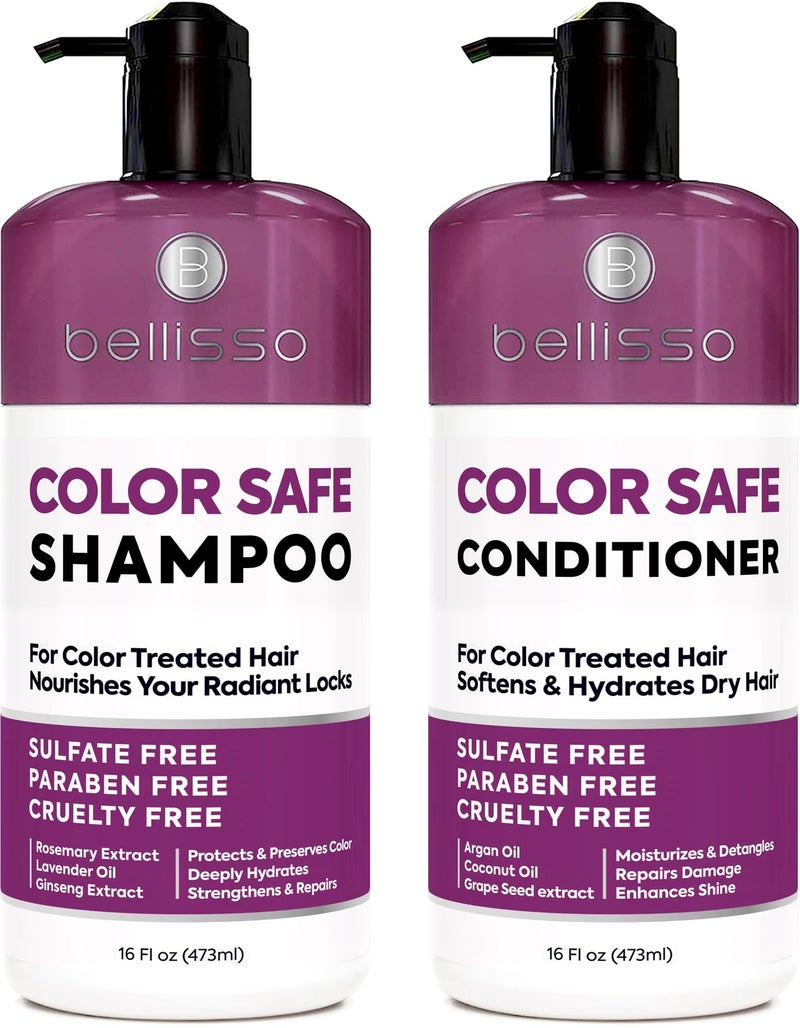 BELLISSO Color Safe Shampoo and Conditioner Set â€“ Anti-Fade Protection for Color Treated, Dyed & Highlighted Hair â€“ Sulfate & Paraben Free, Hydrating Formula with Rosemary, Coconut & Argan Oil for Women & Men - Image 1