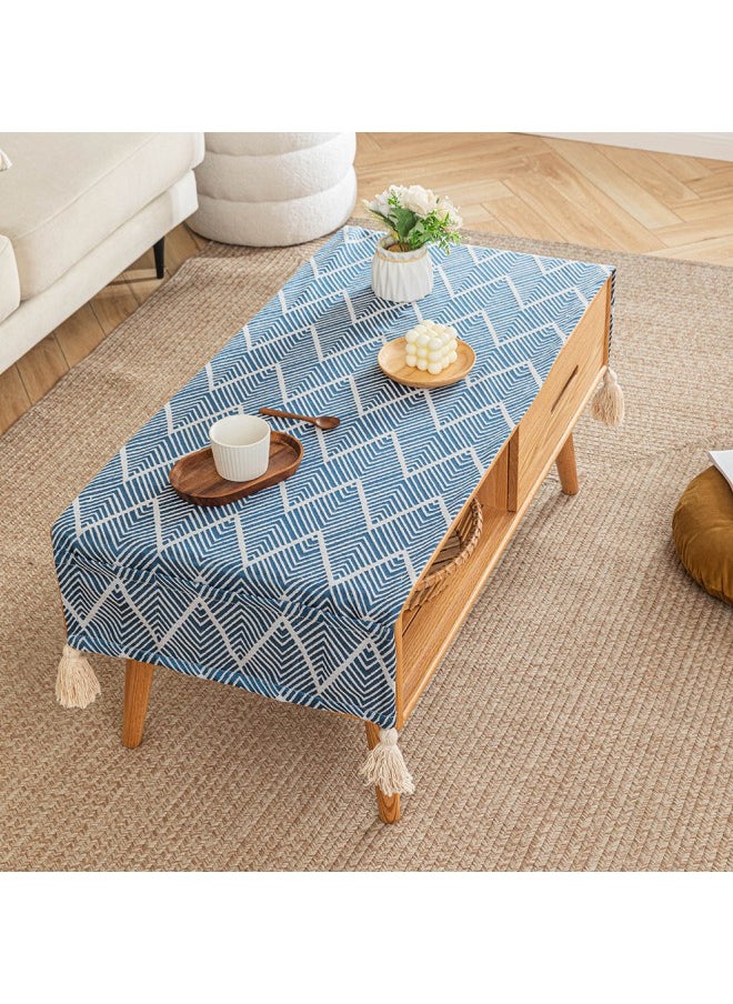 WAOKN Linen Coffee Tablecloth, Rectangular Table Cloth Tablecloth Rustic Farmhouse Coffee Table Cover Striped Coffee Tablecloth Washer Dryer Fridge Top Dust Cover - 50x150 cm  - Image 2