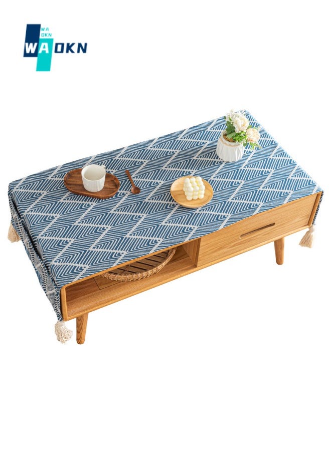 WAOKN Linen Coffee Tablecloth, Rectangular Table Cloth Tablecloth Rustic Farmhouse Coffee Table Cover Striped Coffee Tablecloth Washer Dryer Fridge Top Dust Cover - 50x150 cm  - Image 1