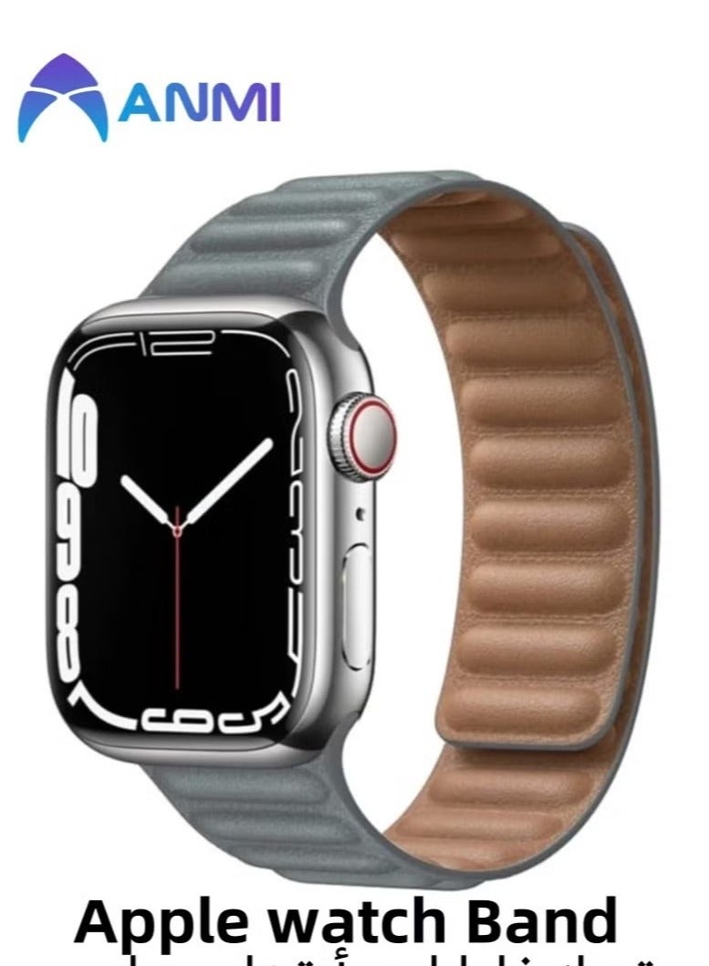 Anmi Anmi Leather Magnetic loop Strap Compatible with Apple watch Series Ultra 2 | 9 | 8 Ultra | 8 | 7 | 6 | 5 | 4 | 3 | SE, strap for iWatch Apple Watch Band 42mm 44mm 45mm 49mm (Grey)