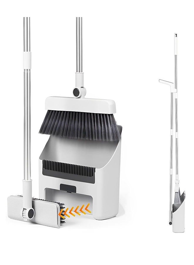 مكنسة مع مجموعة كومبو من التراب، 3 في 1 مكنسة للكنس في الداخل والخارج، مكنسة ووعاء الأتربة للمنزل، مكنسة دفع ثقيلة لتنظيف المنزل مطبخ الحمام، مقلاة الأتربة مع مقبض طويل، مكنسة مائلة مع وعاء الأتربة العلوي - Image 1