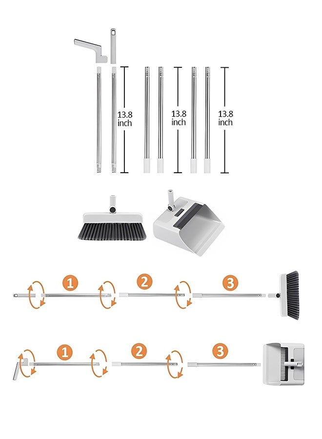 مكنسة مع مجموعة كومبو من التراب، 3 في 1 مكنسة للكنس في الداخل والخارج، مكنسة ووعاء الأتربة للمنزل، مكنسة دفع ثقيلة لتنظيف المنزل مطبخ الحمام، مقلاة الأتربة مع مقبض طويل، مكنسة مائلة مع وعاء الأتربة العلوي - Image 2