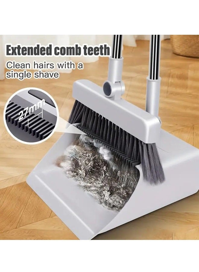 مكنسة مع مجموعة كومبو من التراب، 3 في 1 مكنسة للكنس في الداخل والخارج، مكنسة ووعاء الأتربة للمنزل، مكنسة دفع ثقيلة لتنظيف المنزل مطبخ الحمام، مقلاة الأتربة مع مقبض طويل، مكنسة مائلة مع وعاء الأتربة العلوي - Image 3