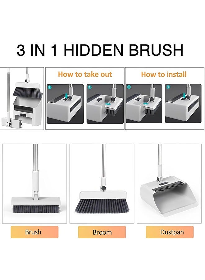 مكنسة مع مجموعة كومبو من التراب، 3 في 1 مكنسة للكنس في الداخل والخارج، مكنسة ووعاء الأتربة للمنزل، مكنسة دفع ثقيلة لتنظيف المنزل مطبخ الحمام، مقلاة الأتربة مع مقبض طويل، مكنسة مائلة مع وعاء الأتربة العلوي - Image 5