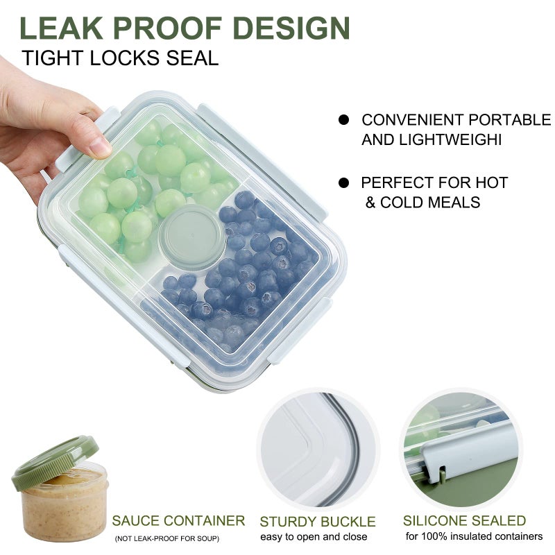 Shopwithgreen Set of 3 Salad Food Storage Container To Go  School & Travel Food Prep Storage Containers with Lids (Khaki Green&Khaki Green&Khaki Green) - Image 3