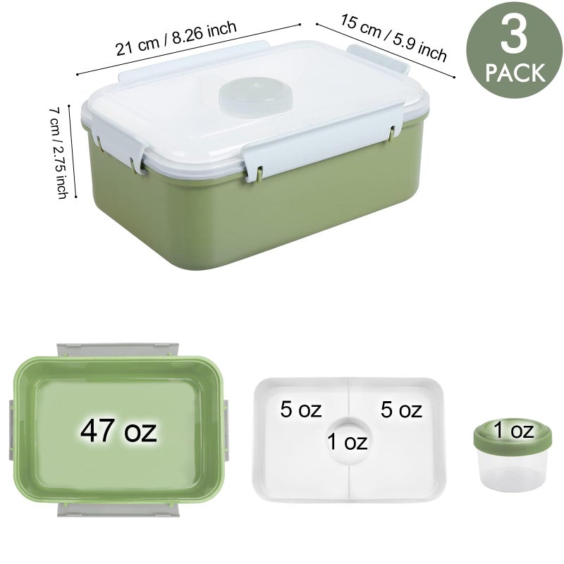 Shopwithgreen Set of 3 Salad Food Storage Container To Go  School & Travel Food Prep Storage Containers with Lids (Khaki Green&Khaki Green&Khaki Green) - Image 5