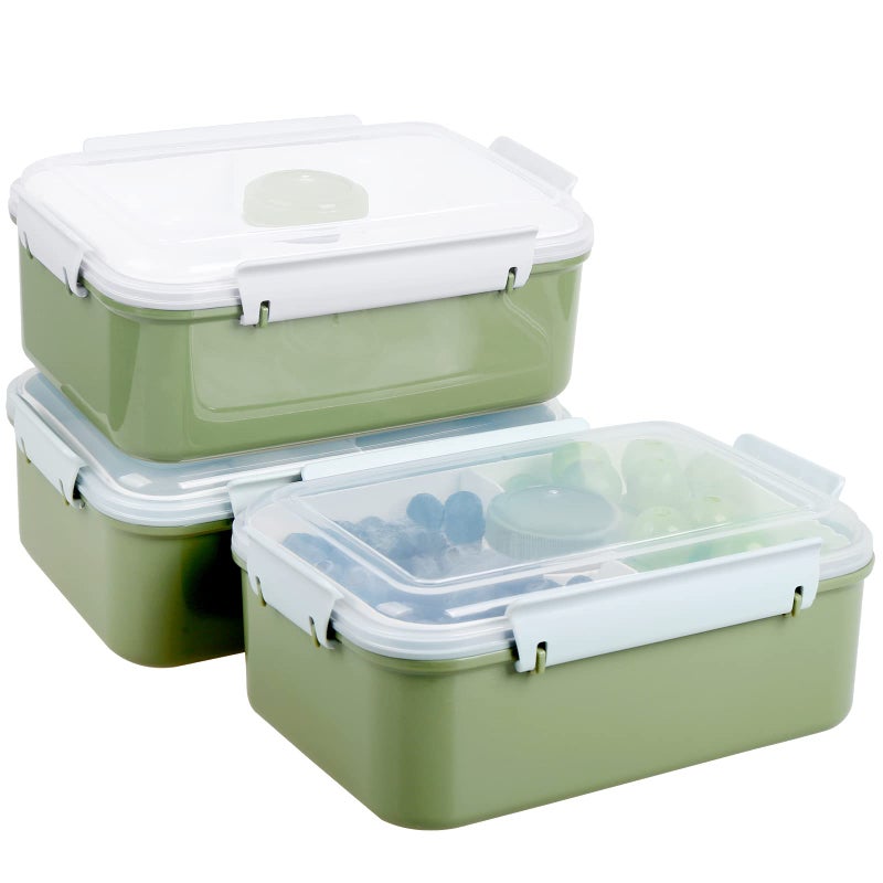 Shopwithgreen Set of 3 Salad Food Storage Container To Go  School & Travel Food Prep Storage Containers with Lids (Khaki Green&Khaki Green&Khaki Green) - Image 1