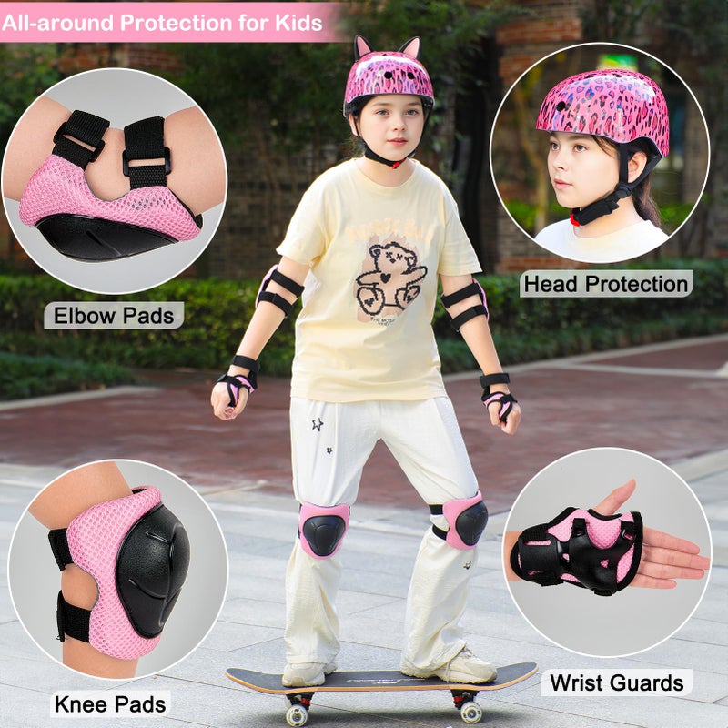FIODAY Kids Helmet, Bike Helmets for Kids 8-14 with Knee Pads and Elbow Pads Wrist Guards, Adjustable Youth Girls Bike Helmet with DIY Cat Ears Skateboard Helmet for Scooter Skating Cycling - Image 2