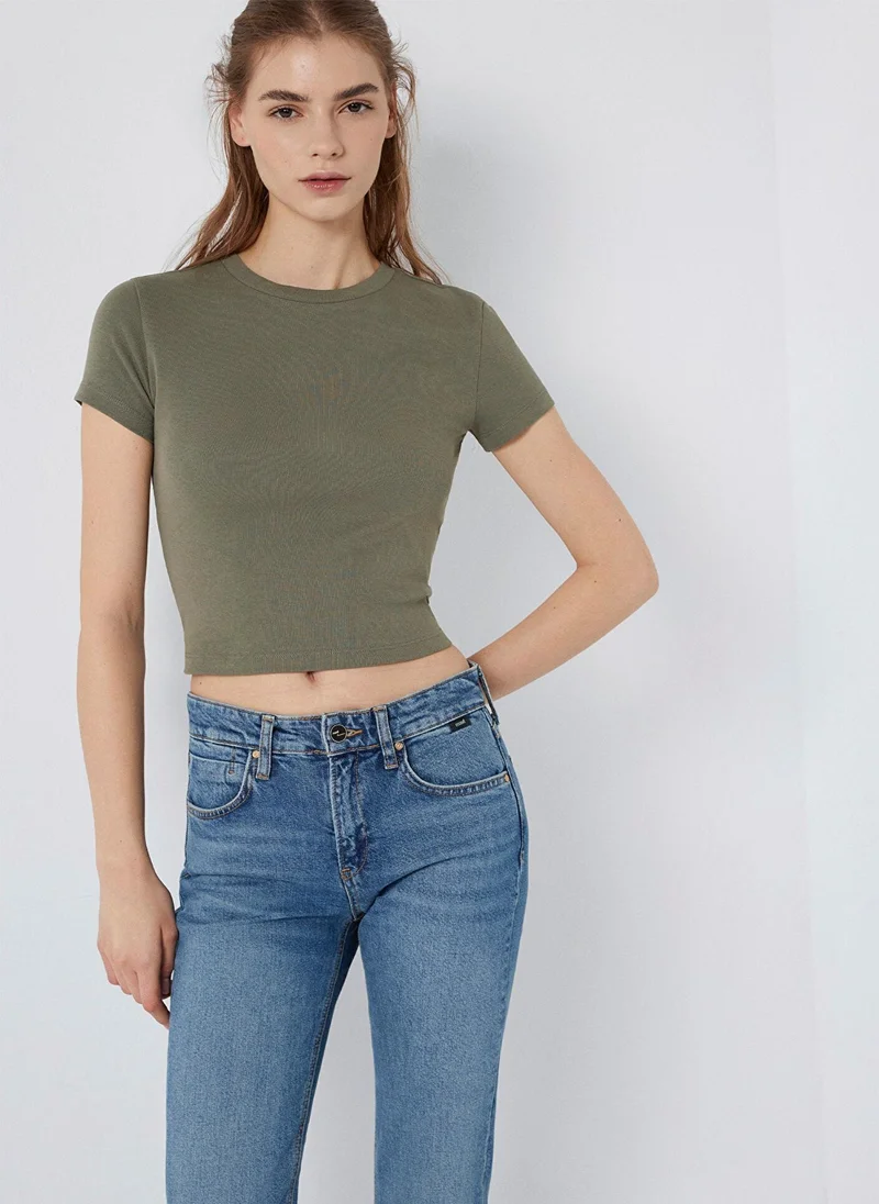 مافي Crew Neck Green Basic T-Shirt