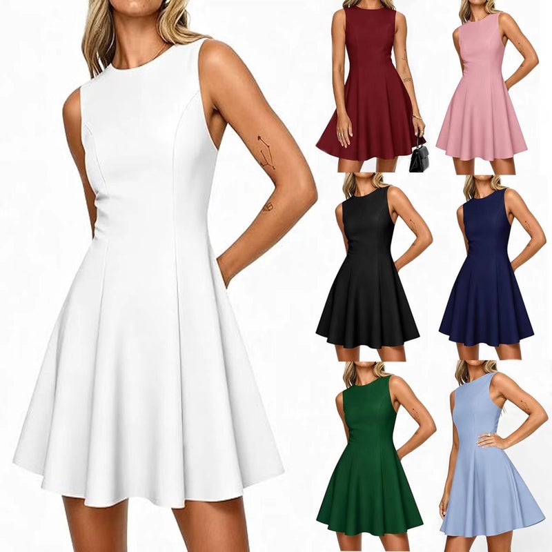 Elegant Sleeveless Crew Neck A-Line Casual Dress for Women